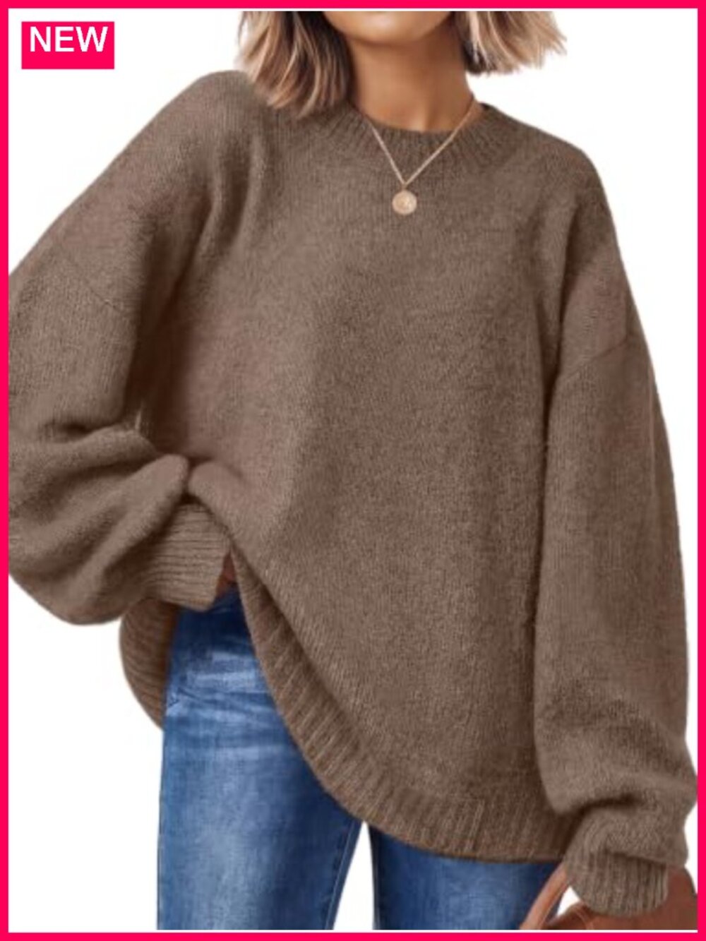 Oversized Crewneck Sweater Women Fall Knit Pullover Long Sleeve